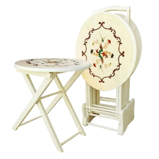 میز عسلی چمدانی تاشو معرق رنگ استخوانی