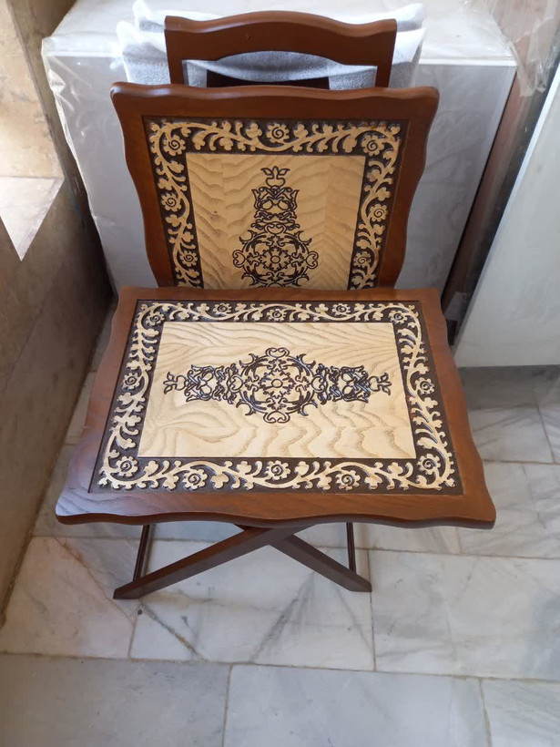 میز عسلی تاشو چمدانی طرح منبت مستطیل