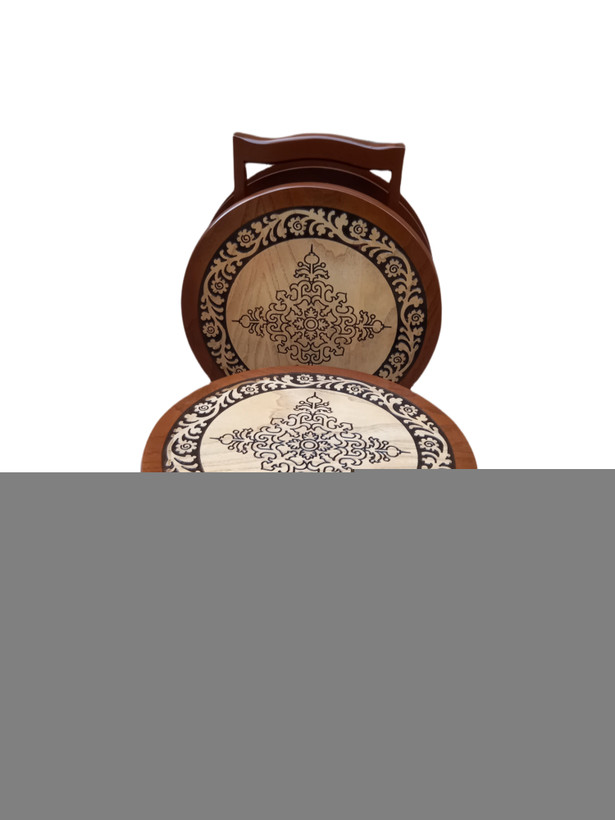 میز عسلی جلومبلی چمدانی تاشو منبت طرح گرد