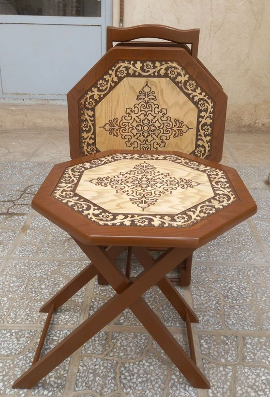 میزعسلی جلومبلی چمدانی تاشو منبت طرح هشت ضلعی
