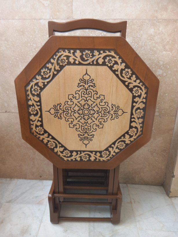 میزعسلی جلومبلی چمدانی تاشو منبت طرح هشت ضلعی